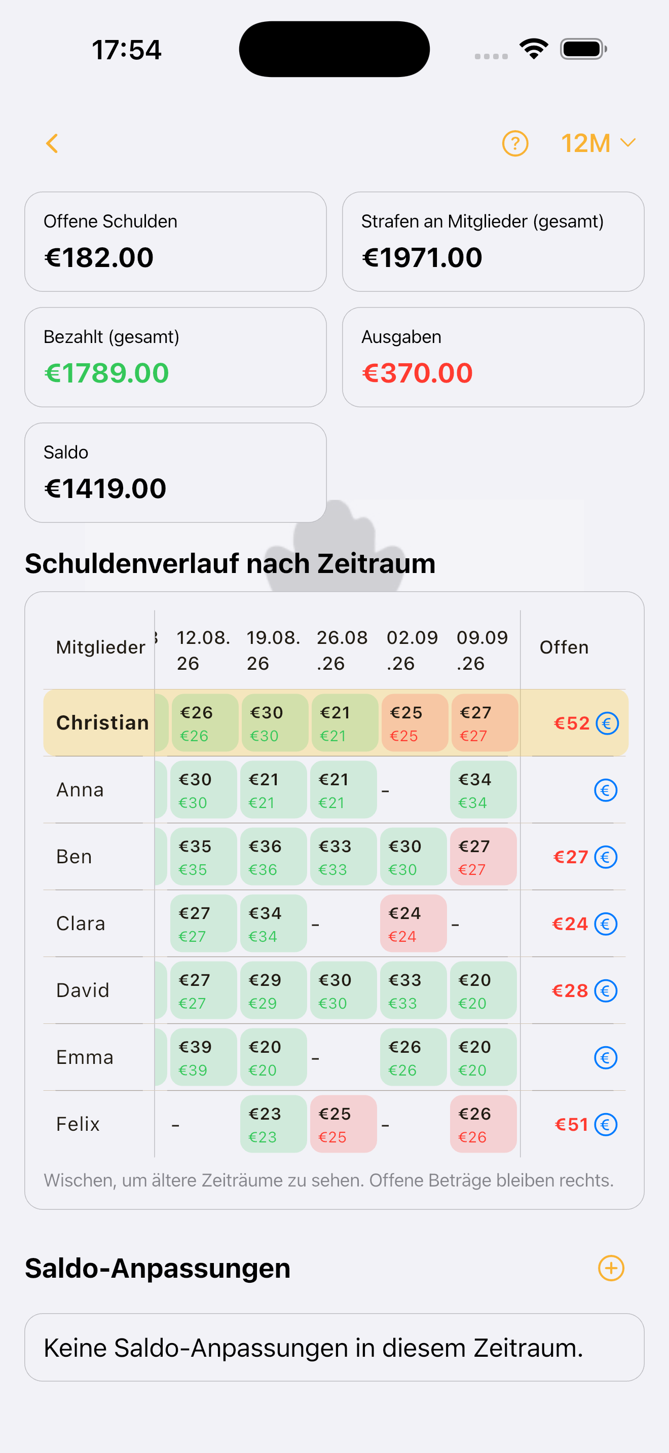 Screenshot: Vereinskasse
